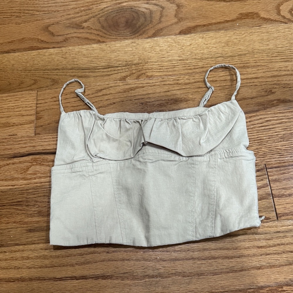 ZARA Babydoll Corset Crop Top Adjustable Straps Beige Festival XS‎